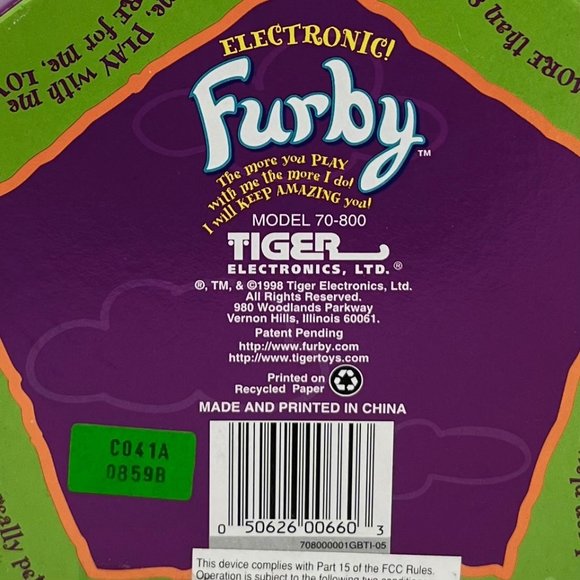 Furby Zebra Black/White Stripes 70-800 Blue Eyes 1998 Factory Sealed NEW - Picture 9 of 9